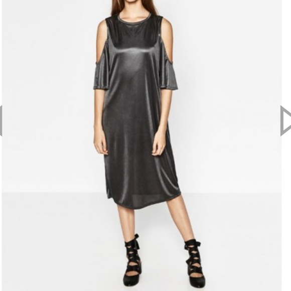 Zara TRF cold shoulder grey dress - Picture 2 of 2